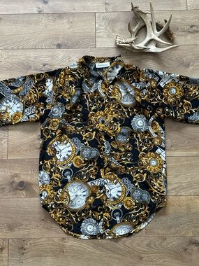 Vintage Impressions of California Baroque Clock Print Blouse | Size Tag Missing